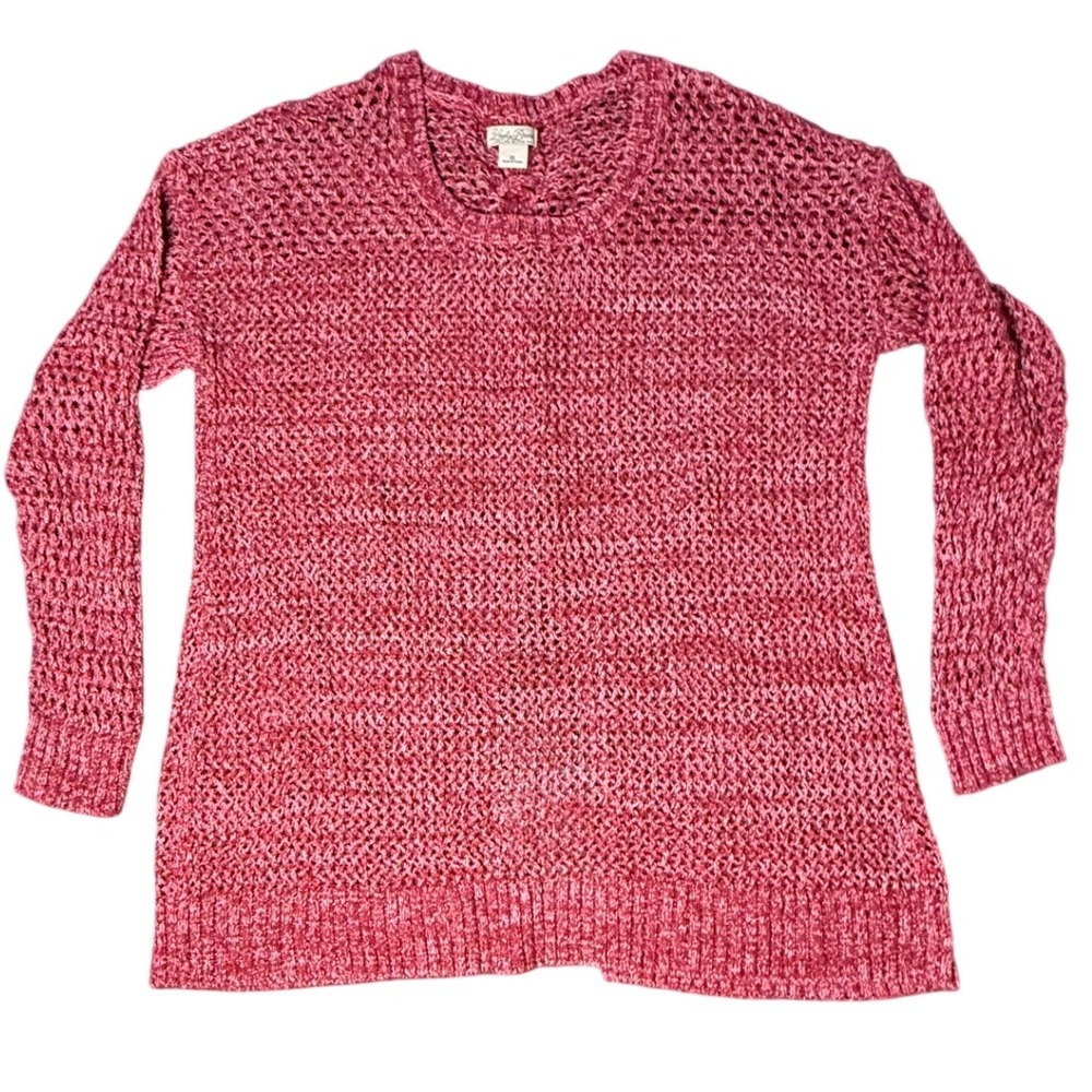 Lucky Brand Knit Sweater Open Back Pullover Lightweight Red XL
